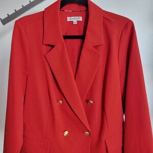 Nanette LePore Red Double-Breasted Blazer w/decorative buttons cuffs (Size: 12)